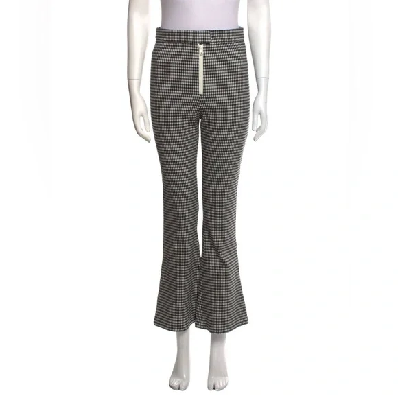 Sandy Liang Front Zip Flare Pants, Black and White Check, Size 10 - Picture 5 of 13